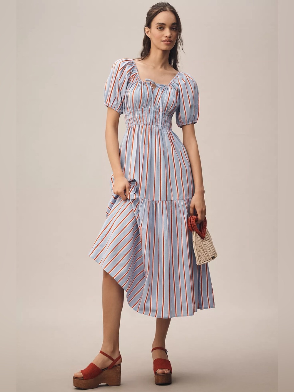 Pink City Prints Katie Tiered Midi Dress Size M (PTP- 18” stretches to 26”) $278